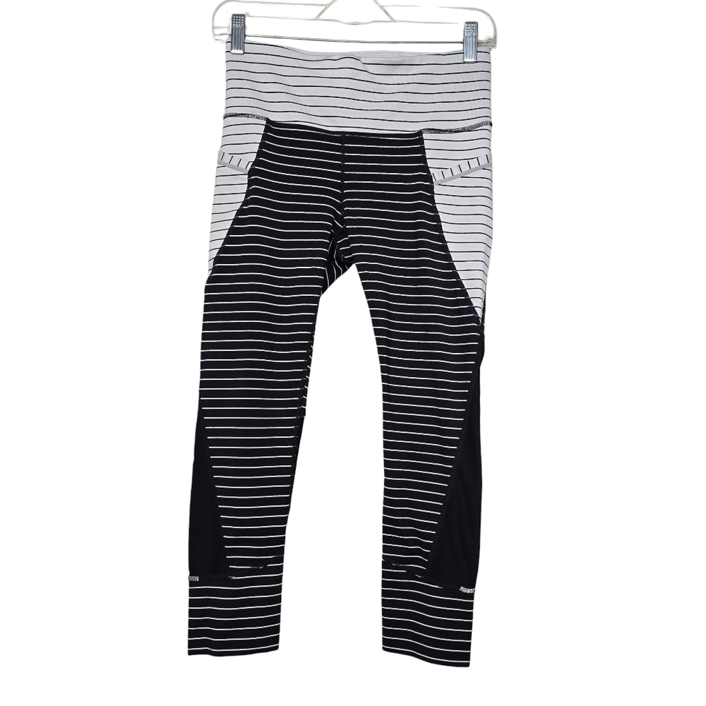 Athleta Black White Colorblock Striped Leggings S